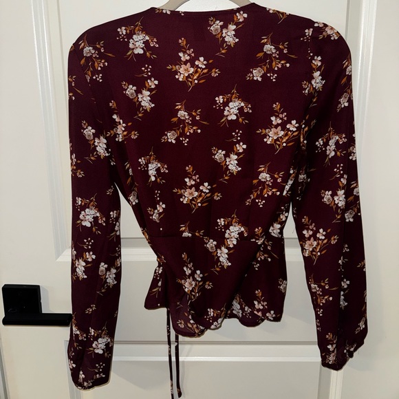 Forever 21 Burgundy Floral Wrap Blouse - Picture 3 of 3